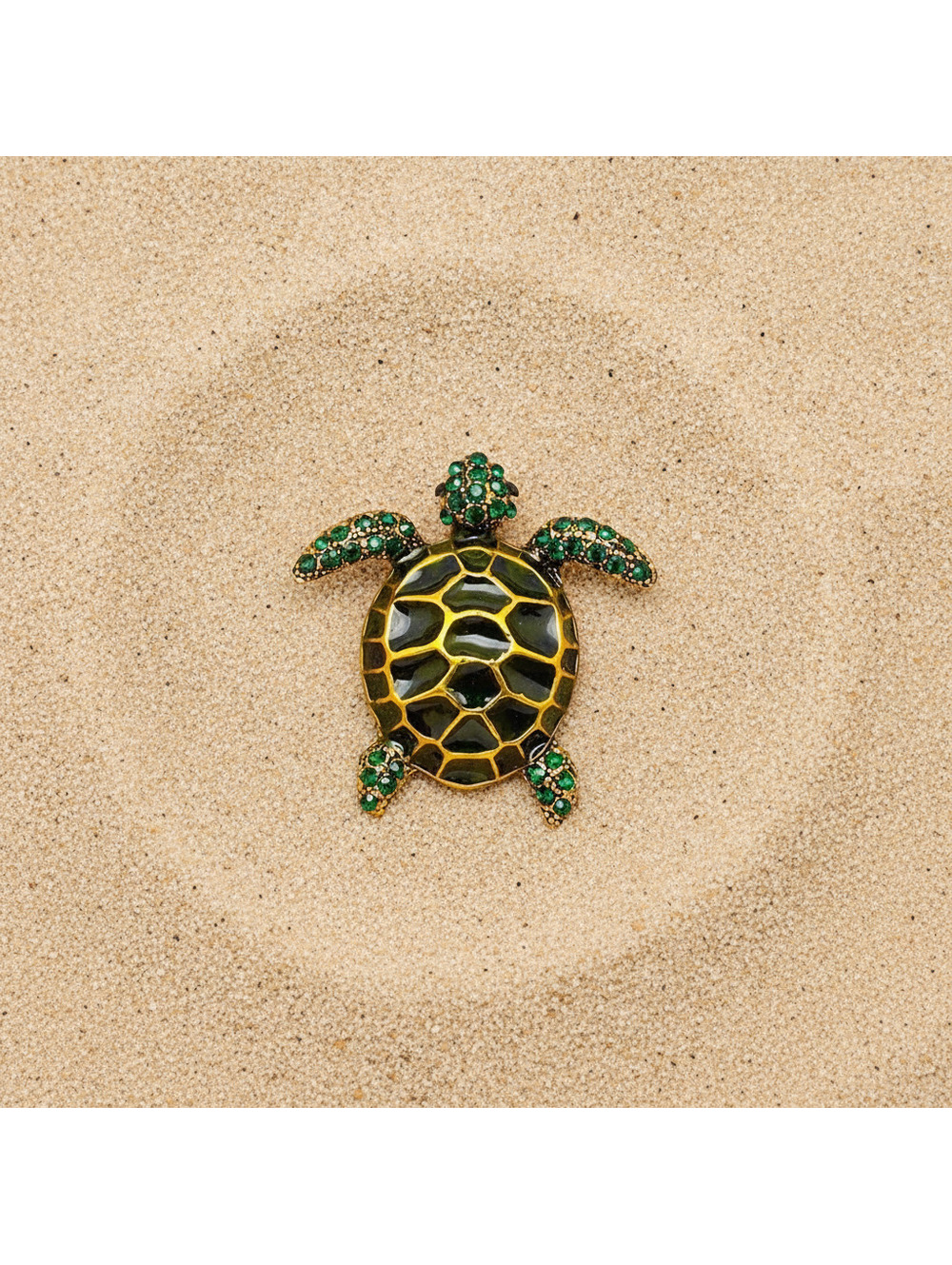 Enamel Green Rhinestone Turtle Brooch